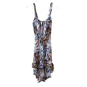 Feather Print Sleeveless Dress Asymmetrical Hem Casual Sundress‎